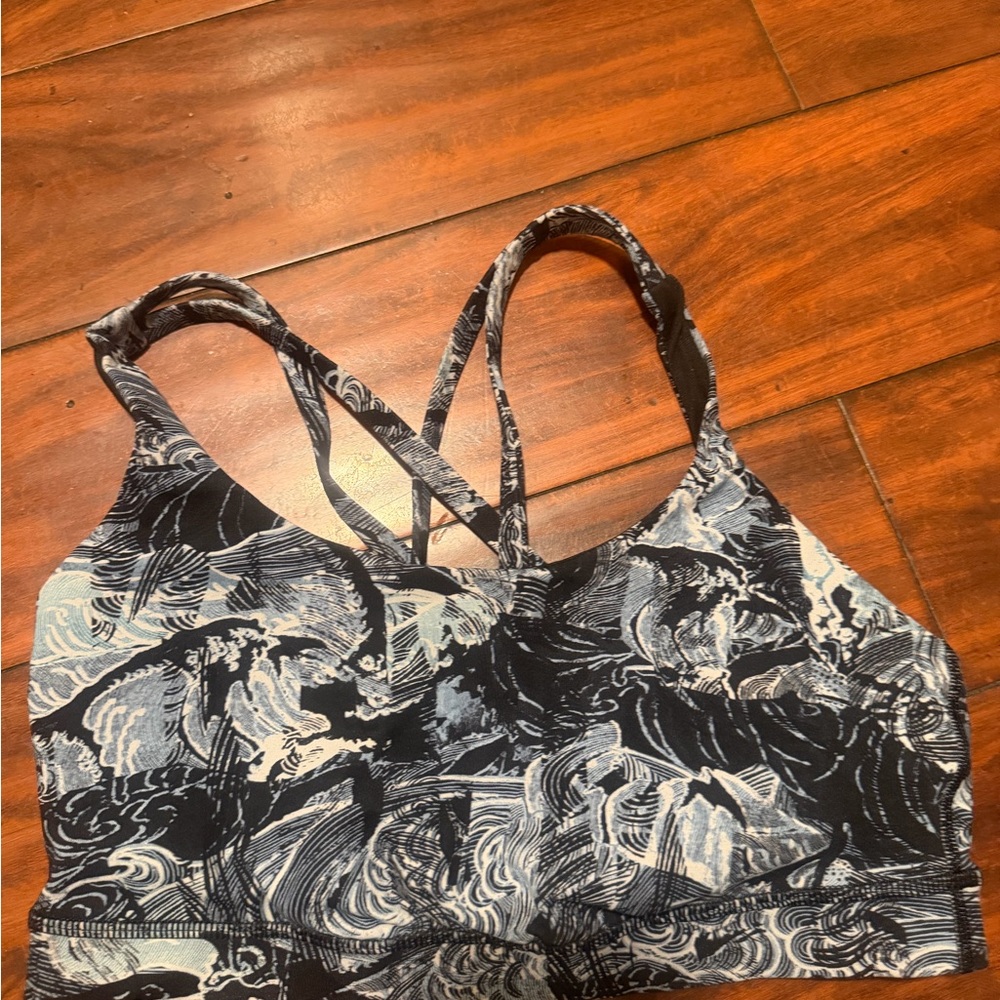 lululemon athletica Printed Strappy Sports Bra - Black & Light Blue - Picture 3 of 4